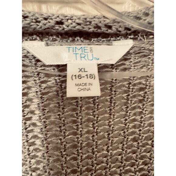 Time & Tru Gray Open Cardigan knit crochet bell sleeve Boho sz L flowy - Picture 3 of 5